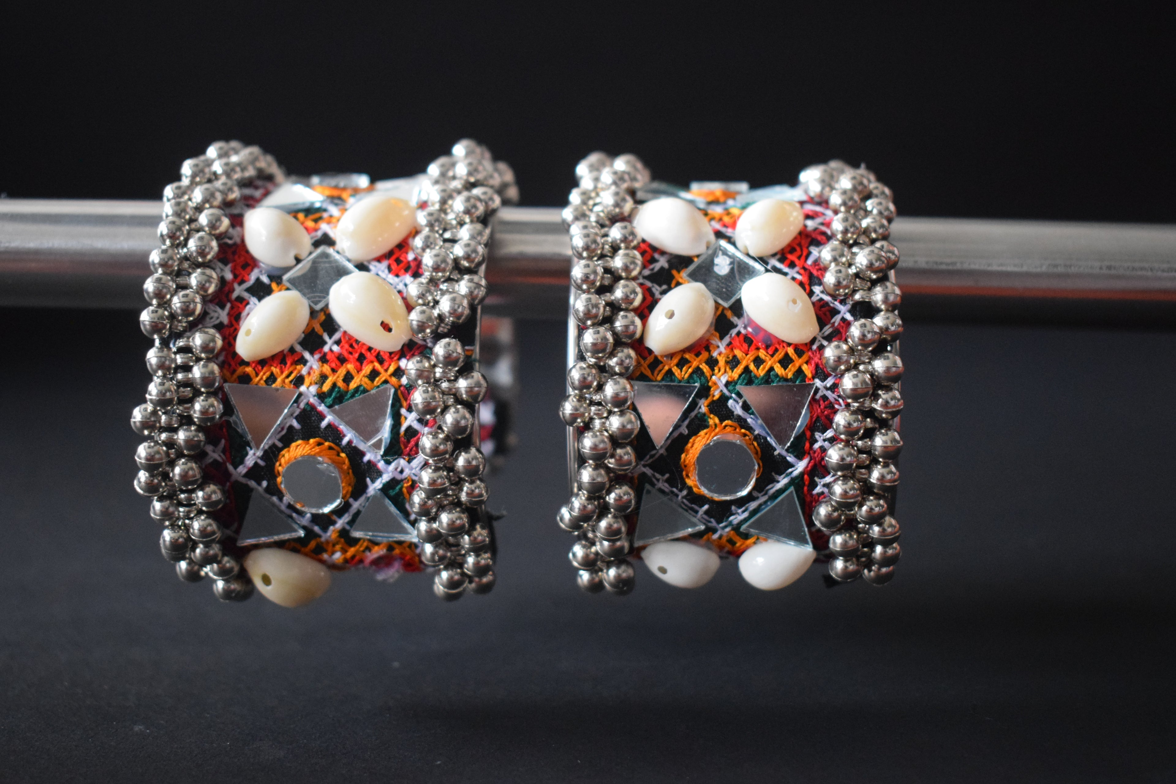 Handcrafted Tribal Mirror Work Bangles – Ethnic Boho Style with Beaded Detailing