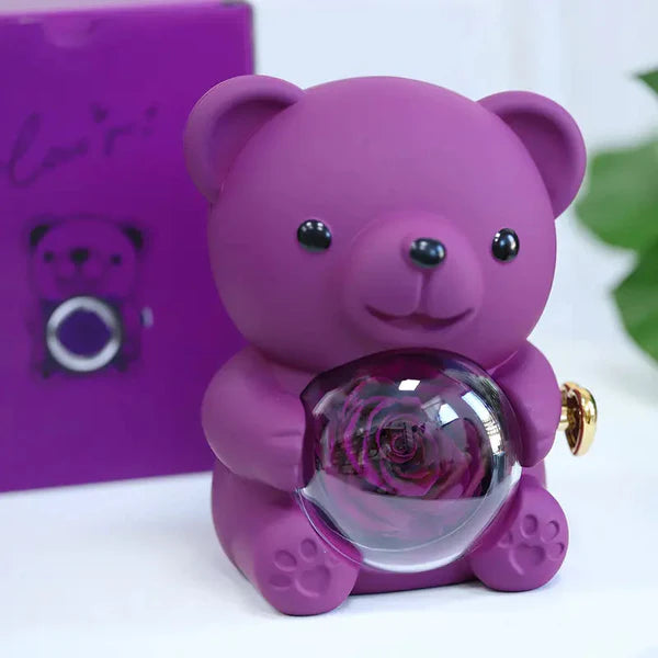 Luxury Rotating Bear Jewelry Box with Preserved Rose – Elegant Gift for Her 🌹✨