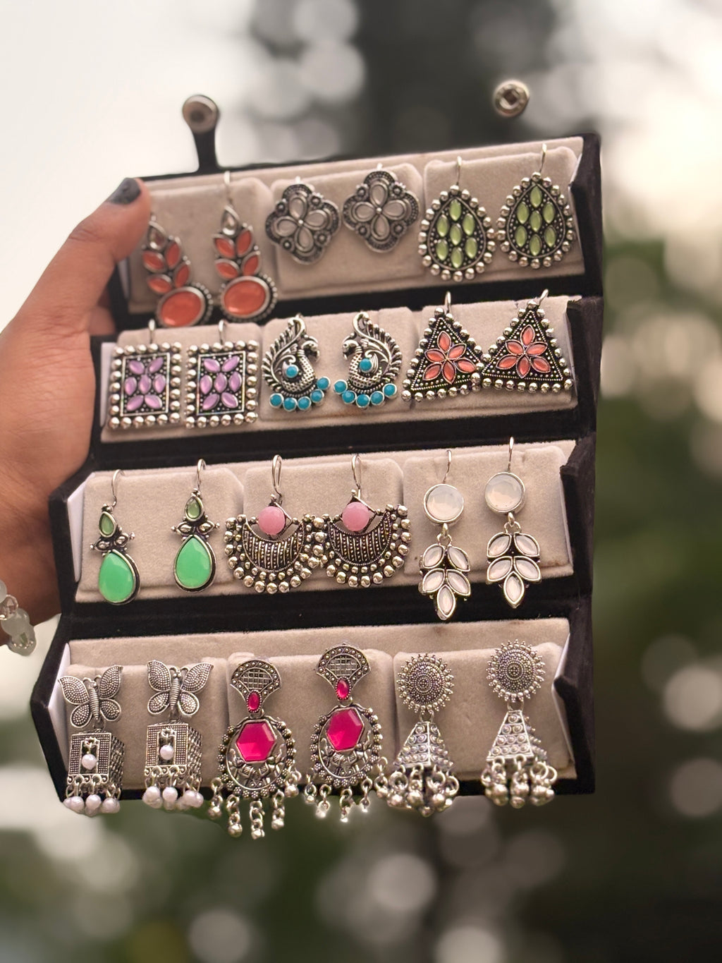 12 Pairs Stylish Oxidised Earrings Set for Women – Trendy & Ethnic Jewelry Collection ✨🌸