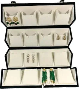 TREVIYAA Velvet Large Earring Studs Tops Velvet Folder 16 Pairs Organizer Jewellery Vanity Box jewellery box (Black)